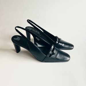 Max de Carlo Black Genuine Leather Close Toe Slingback Heels size 7